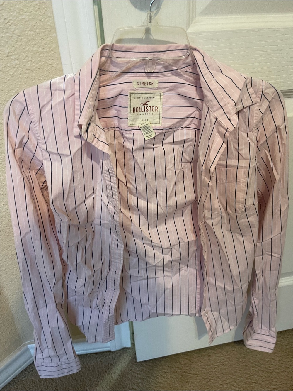 Hollister Light Pink Shirt with Navy Stripes Button-Down